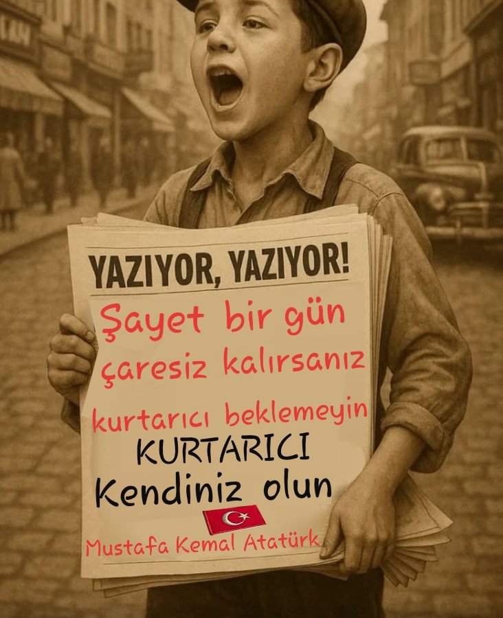 Şayet bir gün çaresiz kalırsanız
bir kurtarıcı beklemeyin.
kurtarıcı kendiniz olun.

— Mustafa Kemal ATATÜRK

G ü N a Y Dı N ☕🇹🇷 

#GüneNotum #Atatürk 🫶