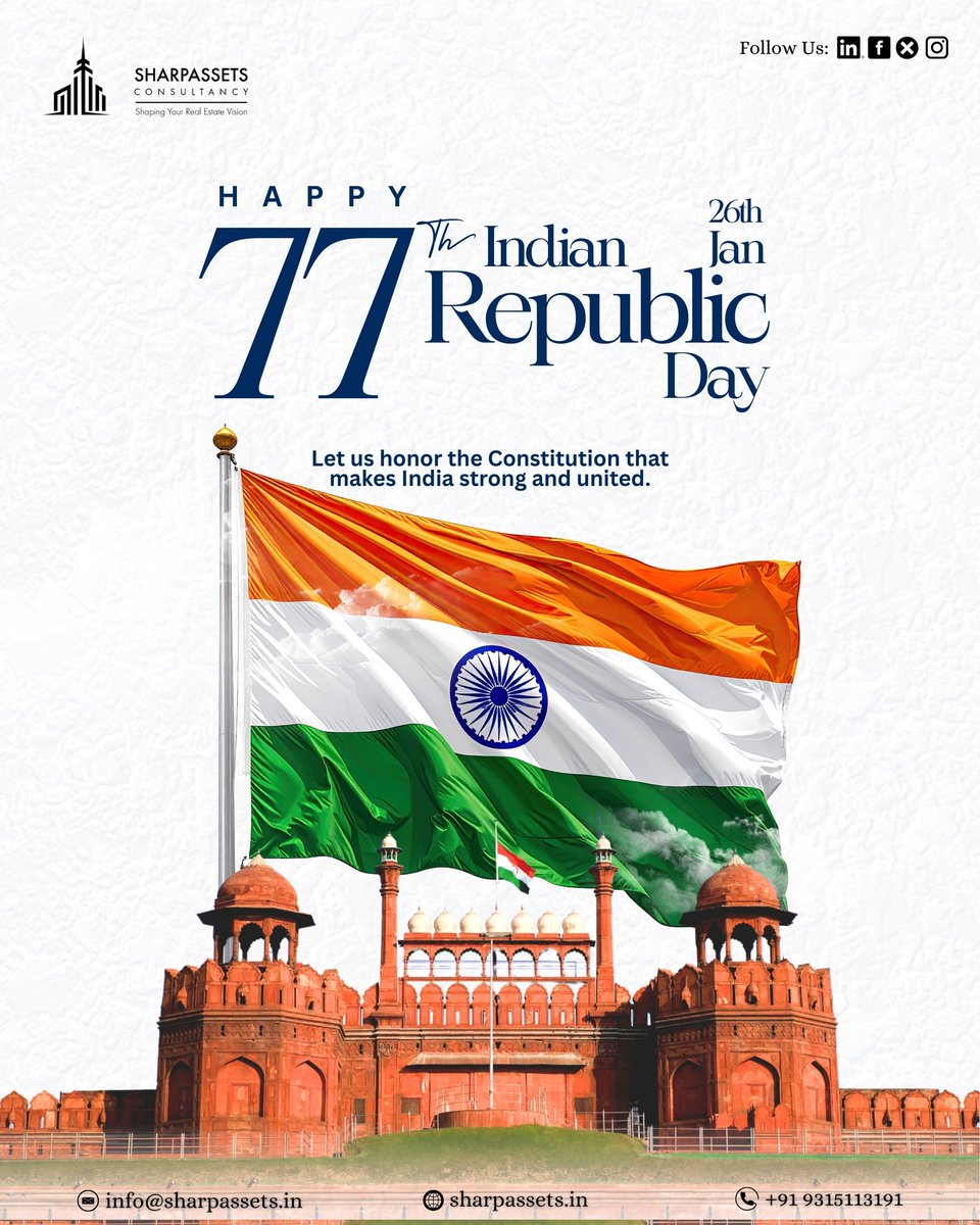 sharpassetsin's tweet photo. Happy Republic Day! 🇮🇳🫡

🏡 https://t.co/VZ6dxlgkFm – Your Trusted Real Estate Partner in Delhi-NCR 🔑 Residential | Commercial | Investment Solutions

📞 +91 93151 13191
✉️ info@sharpassets.in

#SharpAssets #RepublicDay2026 #77thRepublicDay https://t.co/3eSTo35L17