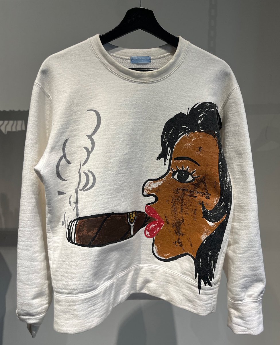 protect wearing comme des garçons ad2002 cuban cigar sweatshirt