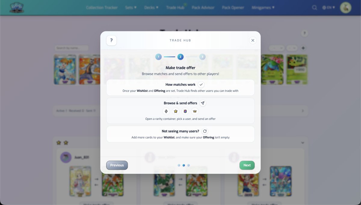 Trade Hub update 🔧
• Home page banner updated ✨
• Mini tutorial added 🧭
• Performance improvements for Wishlist &amp; Offering rails (much smoother on mobile) ⚡️

More tweaks coming! Feel free to DM me if you spot anything 👀

thepockethub.com/trade-hub