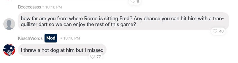 Fred deep shot to Romo 🌭