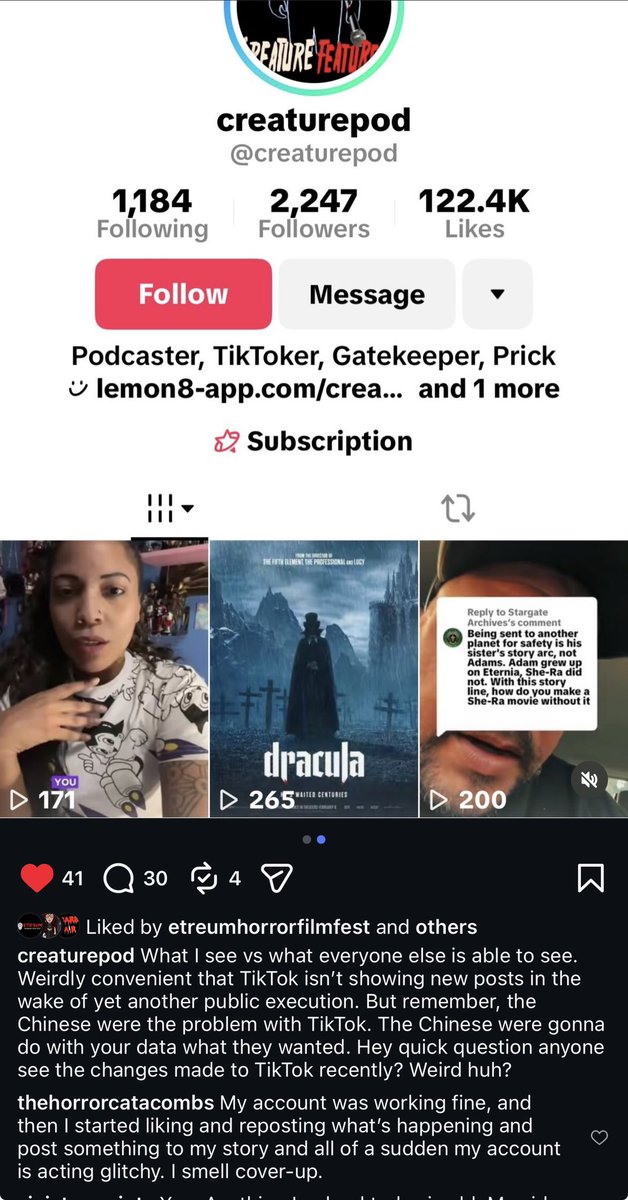 thejimbolewis's tweet photo. Now that TikTok is under new ownership, anti-ICE content is being hidden. Time to focus on IG and YouTube. 
This is a post from my friend Creaturepod on IG https://t.co/I3AXuWQ475