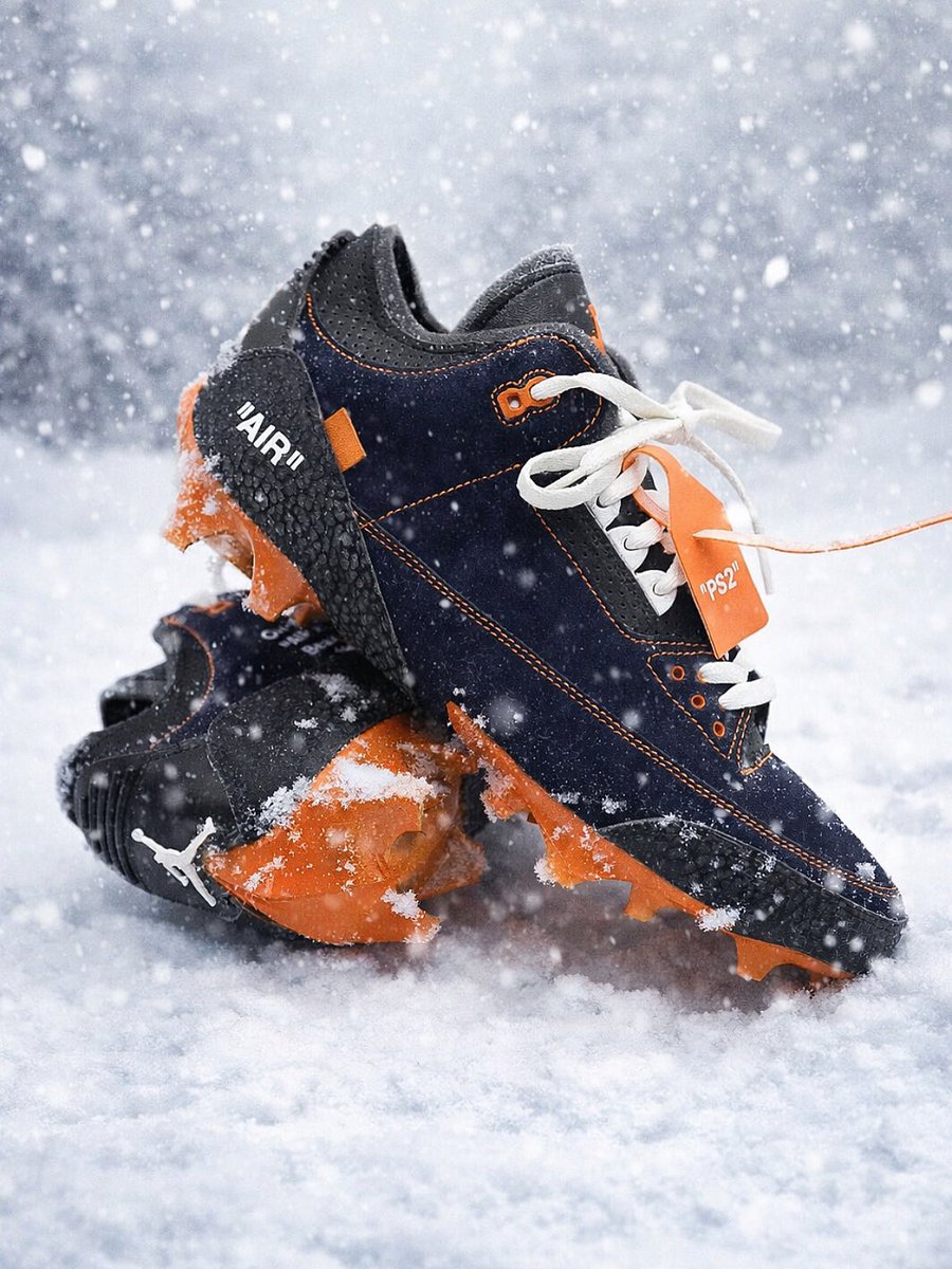 SoleRetriever's tweet image. Patrick Surtain II’s custom Off-White x Air Jordan 3 cleats for the AFC Championship Game ❄️ @PatSurtainll 

📷 @Dakota_Wiley_22