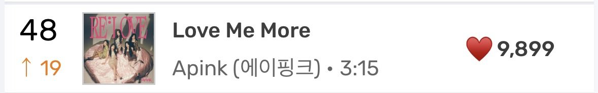 ApinkStats's tweet image. “Love Me More” by @Apink_2011 reached the Top 50 of MelOn Realtime Chart (old chart) with a new peak at #48

#Apink #에이핑크