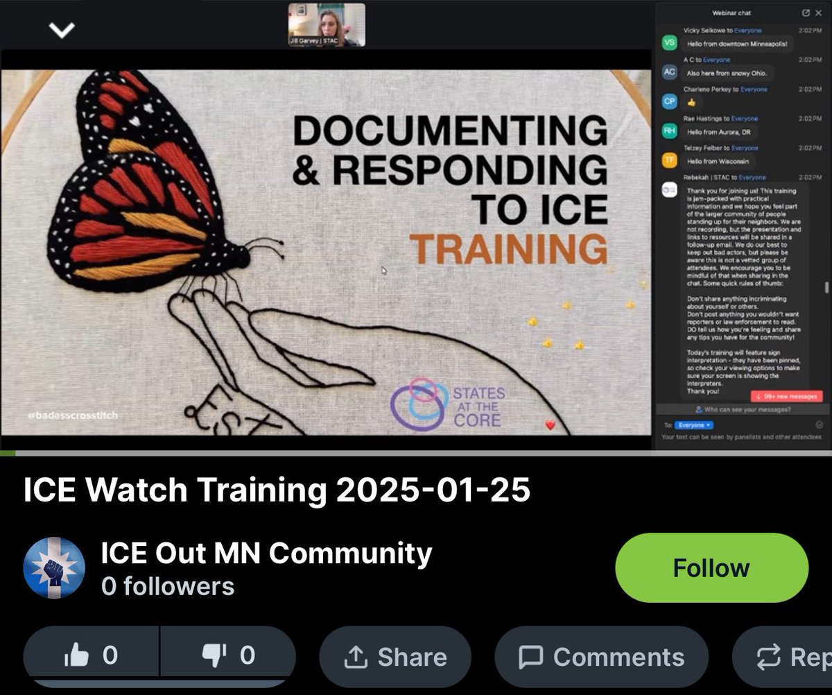 camhigby's tweet image. 🚨 TRAINING FOR RESPONDING AND DOCUMENTING ICE: 

Here is a link to an “ICE out of MN” training hosted by Jill Garvey. She's an activist from Chicago. 

Enjoy: rumble.com/v74uhz2-ice-wa…