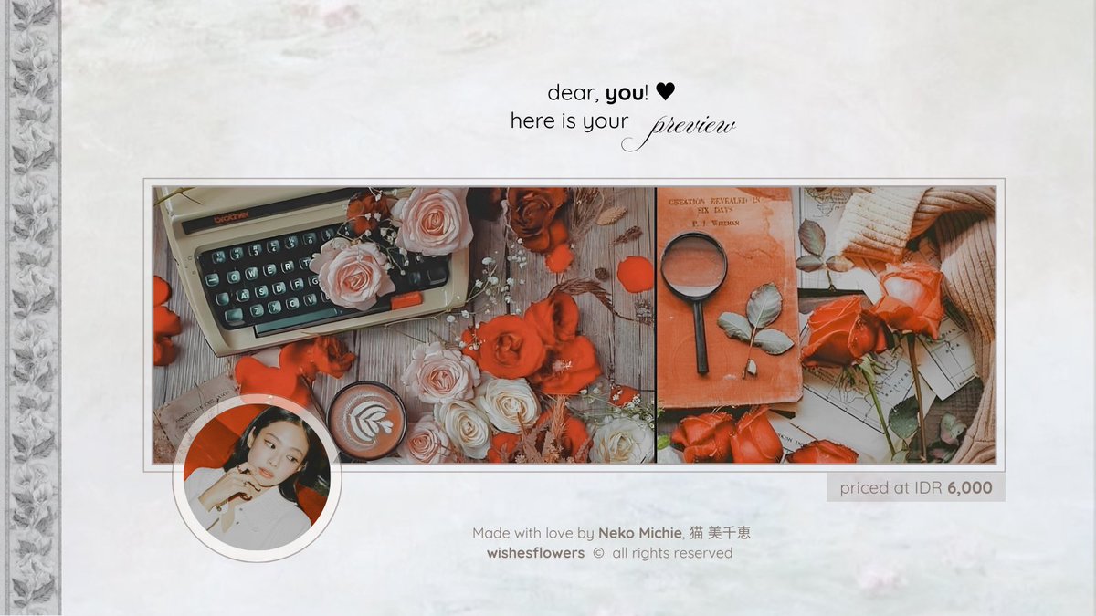 wishesflowers's tweet image. a repost would be very appreciated! 🌺

#zonauang  |  beloved morning, my dearest flowers. I have (35) ready stock layout from Jennie Ruby Jane’s latest updates. priced at IDR 6,000 and already available in JPG + PNG for avatars. knock and ring my bell if you are interested! 📖🤍