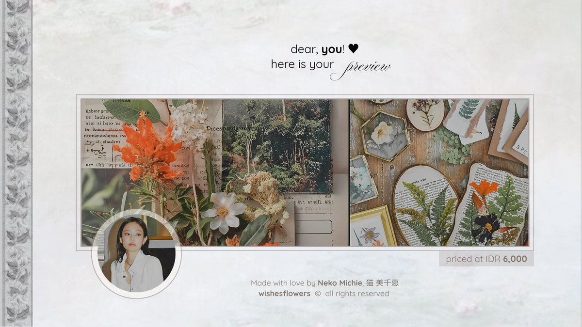 wishesflowers's tweet image. a repost would be very appreciated! 🌺

#zonauang  |  beloved morning, my dearest flowers. I have (35) ready stock layout from Jennie Ruby Jane’s latest updates. priced at IDR 6,000 and already available in JPG + PNG for avatars. knock and ring my bell if you are interested! 📖🤍