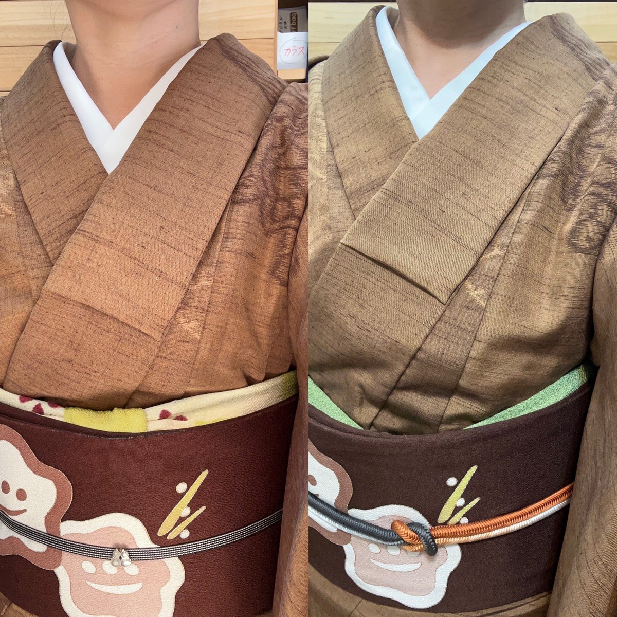 つるかめ柄の紬に、自作の「笑い梅」の帯。
梅がにっこり笑っているのが元気をもらえて好きです。
着るために描く。
日常の中でちゃんと生きる柄でありたいと思います。

#職人
#手描き友禅
#工房の日常
#紬コーデ
#着物のある暮らし