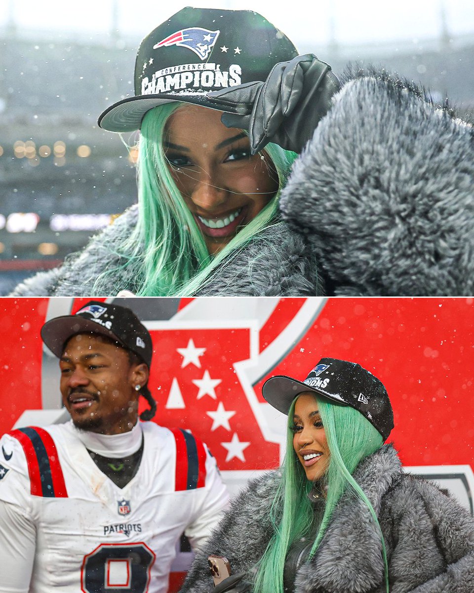 YahooSports's tweet image. Cardi B joined the celebration in Denver for Stefon Diggs and the Patriots’ AFC Championship win 💙