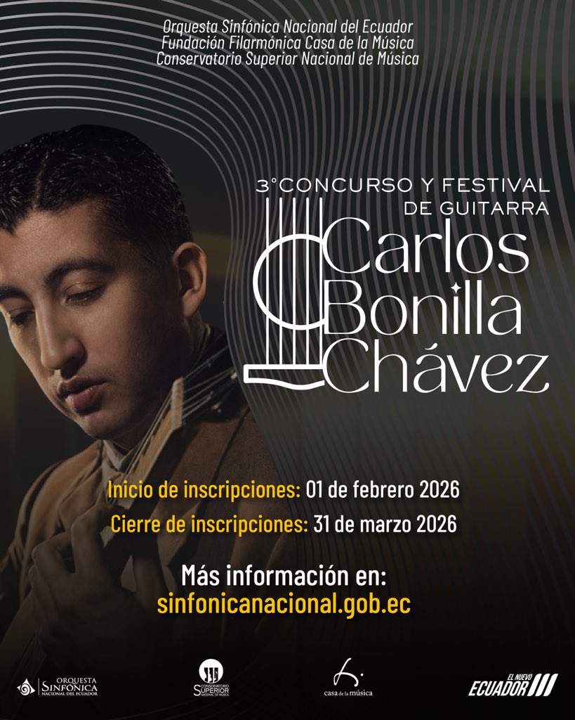 sinfonicaosne's tweet photo. #ConcursoGuitarra :: Presentamos el III Concurso de Guitarra Clásica “Carlos Bonilla Chávez”, una cita imperdible para el talento guitarrístico.

¡Participa y demuestra tu pasión por la guitarra clásica!

👉 Más información y bases del concurso en:
🌐 https://t.co/hhcCiMyt5g https://t.co/ijgVPnES3n