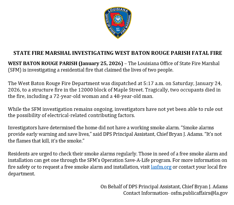 Louisiana Office of State Fire Marshal tweet media