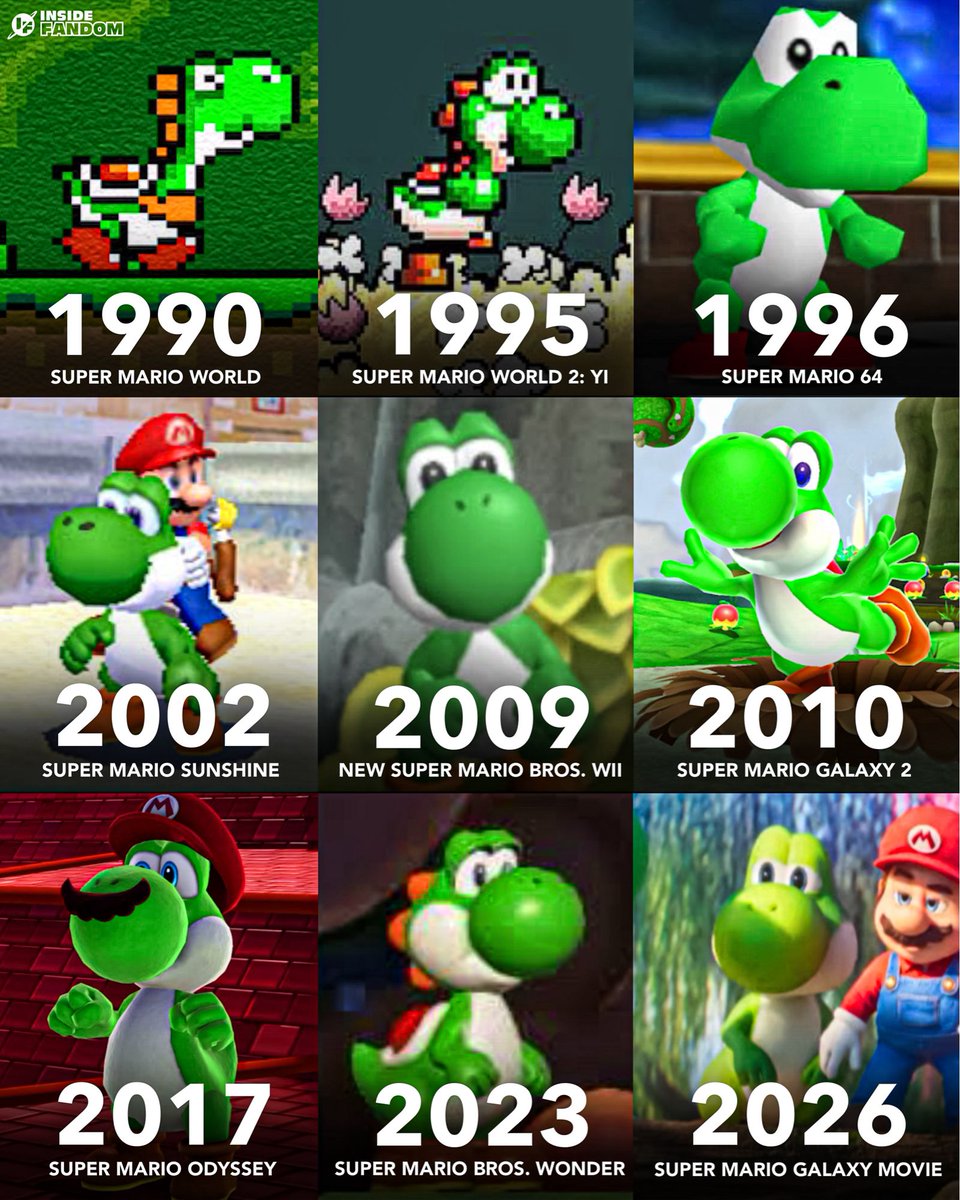 Yoshi’s evolution in Super Mario over the years 🦖