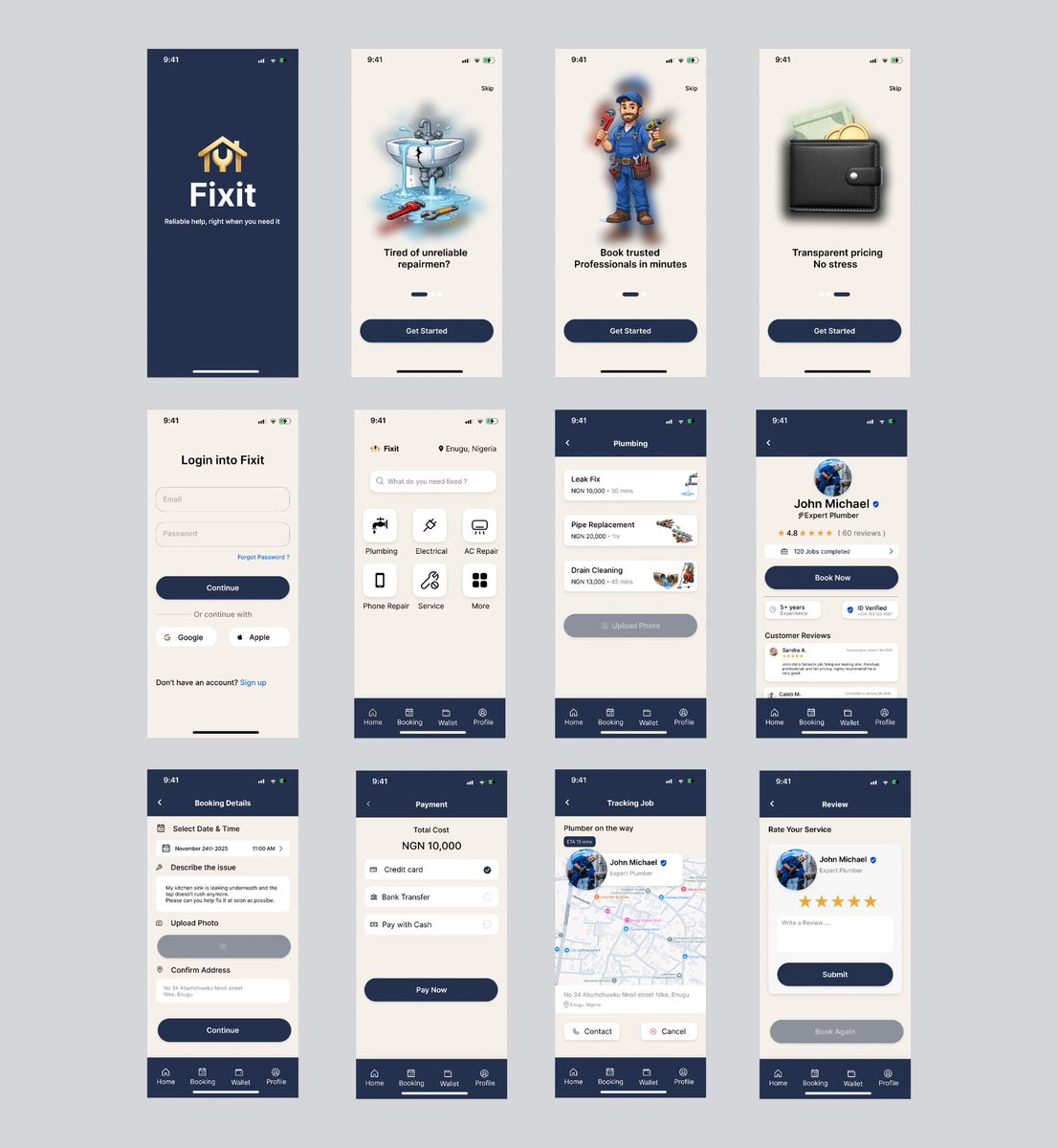 Joshua_351's tweet image. Designed Fixit an on demand repair service app that helps users find trusted professionals in minutes.
Problem unreliable artisans, unclear pricing, no tracking.
Solution verified experts, transparent costs, easy booking, and real time tracking all in one app.
#UIDesign #UXDesign