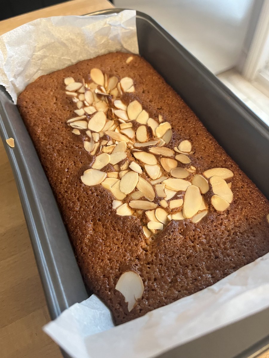 It’s called an island cake, it tastes pretty good. Almonds and coconut.