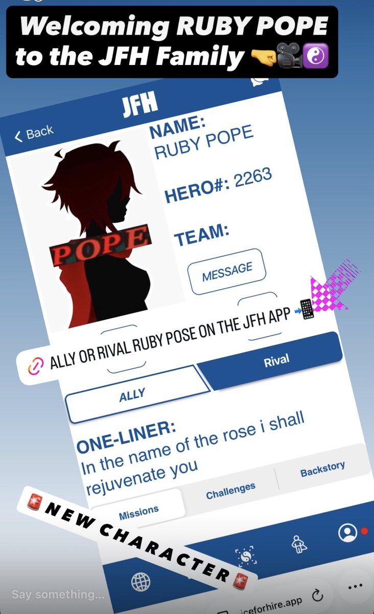 Welcome RUBY POPE to the JFH Family! Ally or Rival on JusticeForHire.app. 🤜🎥☯️📲

#larp #mma #Filmmaking #playablecinema #oc