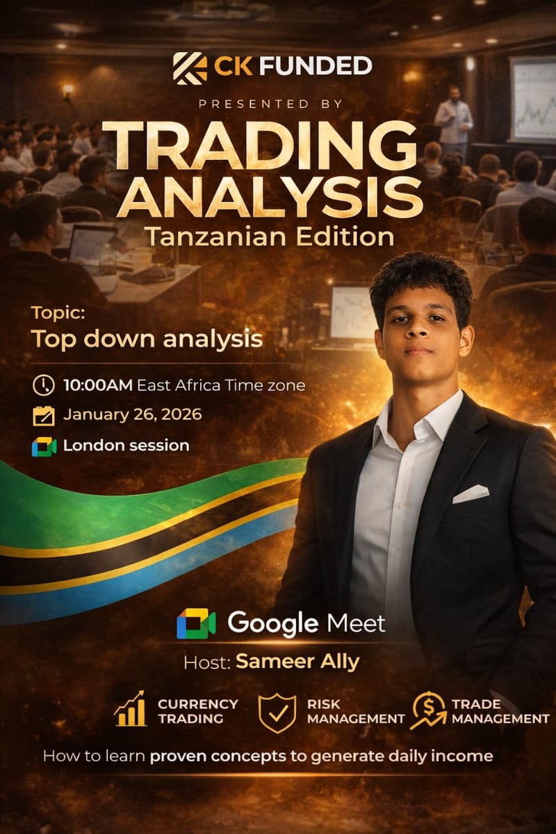 📊 Live Session: Top Down Analysis
🕙 10:00 AM (EAT) — London Session
🎙️ Host: Sameer Ally
Trade with clarity. Don’t miss it. 🚀