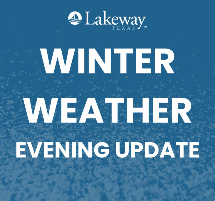 SUNDAY (JAN.25) EVENING UPDATE

❄️Public Works crews spent the day sanding and removing ice/slush from roads, but much of that has already re-froze. LPD is also working several stranded motorist calls. Please AVOID DRIVING THROUGH TOMORROW.

Details: 
lakeway-tx.gov/2052/Emergency…