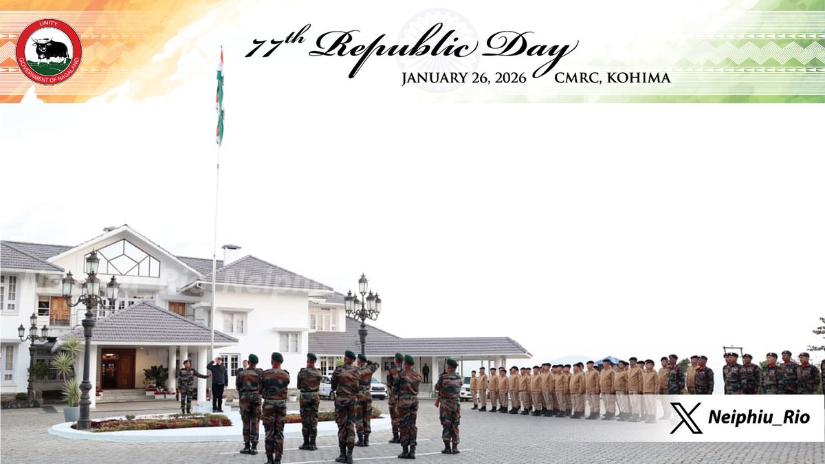 Neiphiu_Rio's tweet photo. Unfurled the Tricolour on the occasion of the #77thRepublicDay at the Chief Minister's Residential Complex.
Warm greetings to all on this #RepublicDay2026. https://t.co/bnfMlEWOnk