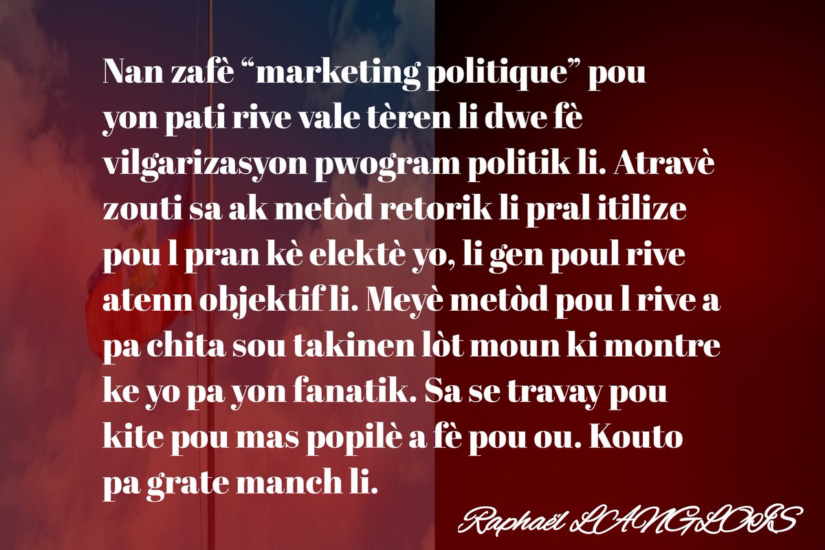 Raphalanglois05's tweet photo. Se byen malere sou sèn politik ayisyèn nan, nap rankontre sa yo.
Revize kaye! Se atitid bon elèv. Pa gen plas pou medyokrite. Fè valèw pwòp! https://t.co/t8yDpqrk7X