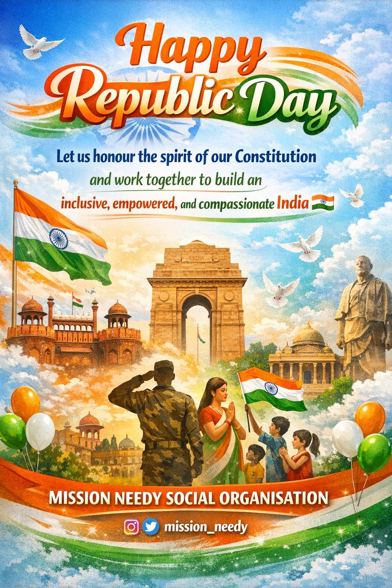 mission_needy's tweet photo. Happy 77th #RepublicDay 
🧡🤍💚 https://t.co/anmQtEBbms