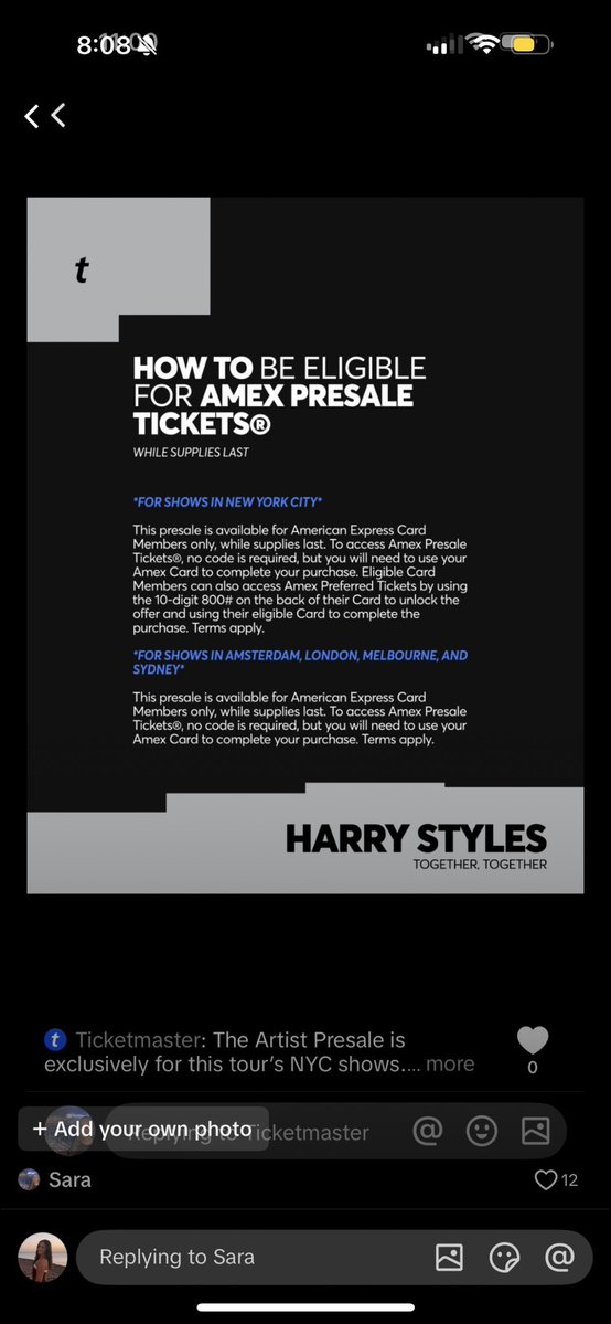 Jules54813190's tweet image. Wait ok update: amex preferred tickets are for platinum members only and you need to type in that phone number on the back. For non platinum amex members, no code is needed!!