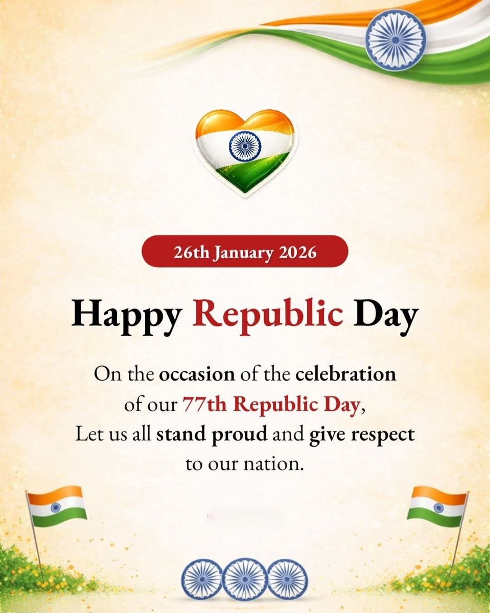 NKGera's tweet photo. Wishing you all a very Happy 77th Republic Day!
#RepublicDay #HappyRepublicDay2026 #RepublicDayIndia #republicday2026 https://t.co/Sdg3ZRadz3