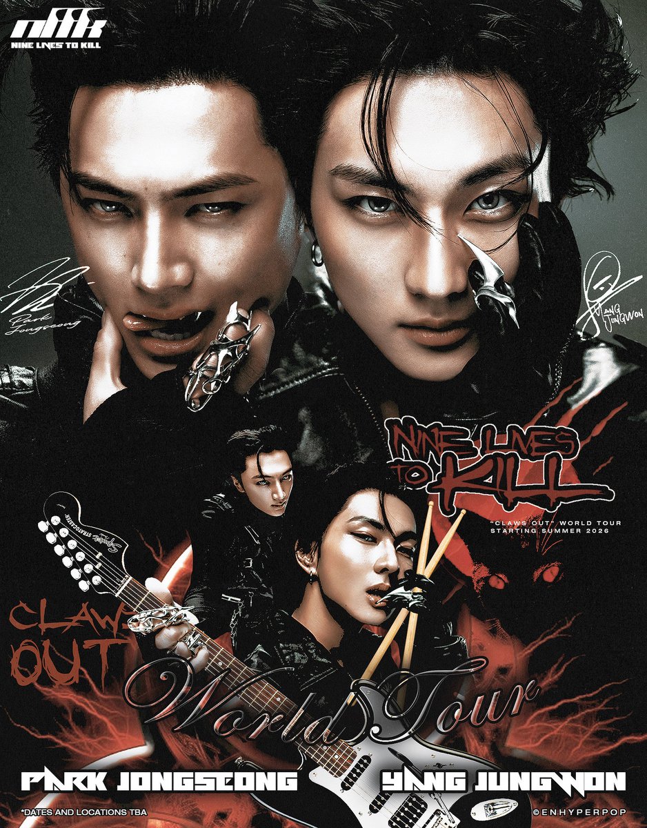 enhyperpop's tweet image. #JAY #JUNGWON guitarist/drummer metal duo Nine Lives to Kill — CLAWS OUT world tour 🐈‍⬛