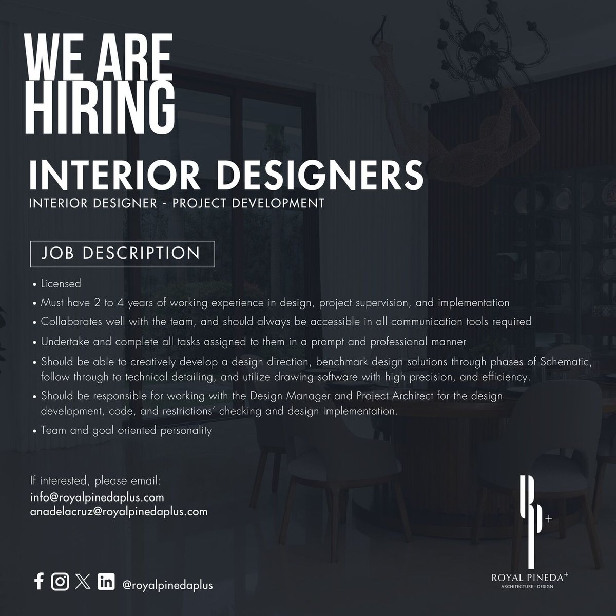 We’re expanding our team! If you are an Interior Designer ready to bring concepts to life and transform spaces, we’d love to hear from you.