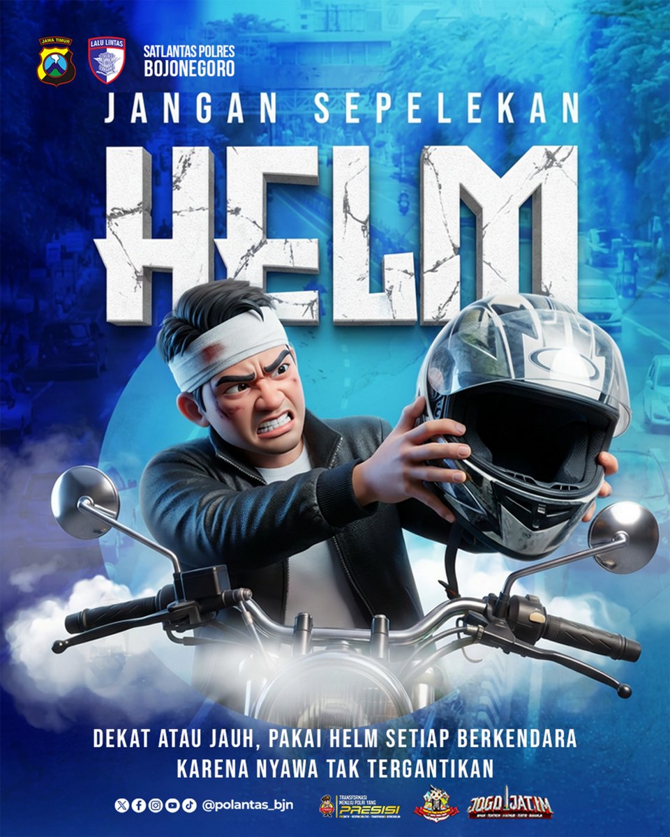 bagi para pengendara jauh atau dekat perjalanan anda tetap memakai helm ya sobat lantas👋🏻