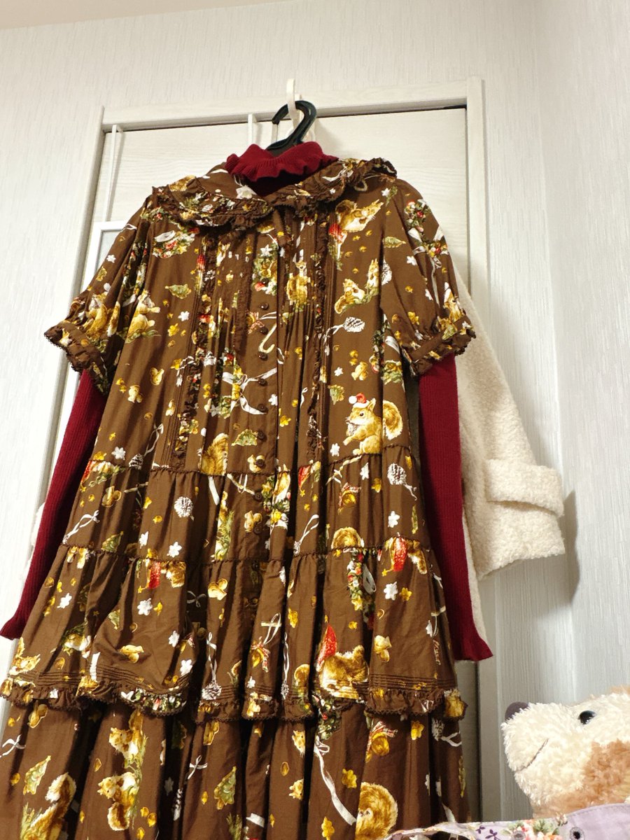 ずっと憧れてて、でもハードルが高くて
1年後もまだ欲しかったら絶対買う！
それまで頑張って働く、家のこと全部頑張るって決めて、やっとお迎えしたお洋服を
いよいよ外に着ていく日です🐿️🎄♡本当可愛い