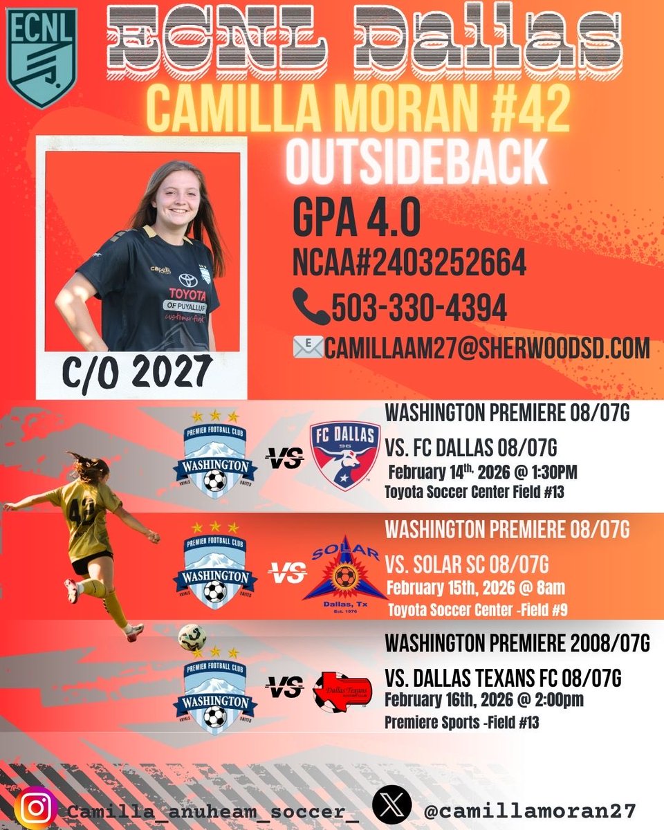 CamillaMoran27's tweet photo. 🚨🚨ECNL Dallas schedule alert! Only a few weeks out from ECNL Dallas and we got some great opponents on the schedule! Looking forward to showcasing the grind and the grit and what we are all about! 💪🏾 We are Premiere! ⚽️🥅 https://t.co/kd5ZljBX1u
