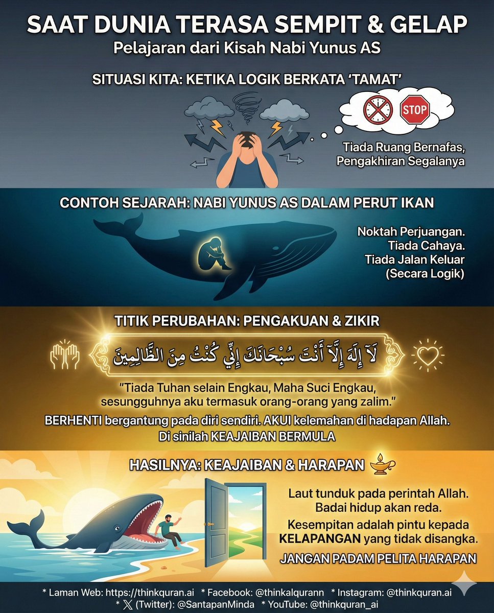 Logik manusia ada hadnya, namun kuasa Allah tiada batasan.

Ustaz Firdaus Ismail berkongsi refleksi mendalam tentang Nabi Yunus AS yang diselamatkan dari perut ikan bukan kerana kekuatan fizikal, tetapi melalui kekuatan pengakuan diri lewat zikir: "La ilaha illa anta subhanaka