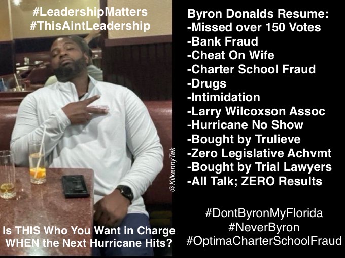 KilkennyTek's tweet photo. @FLVoiceNews Bad endorsement @PolkCoSheriff . I’ll never vote for #slimeball #Fraud #ByronDonalds https://t.co/3oiVLtLZtk