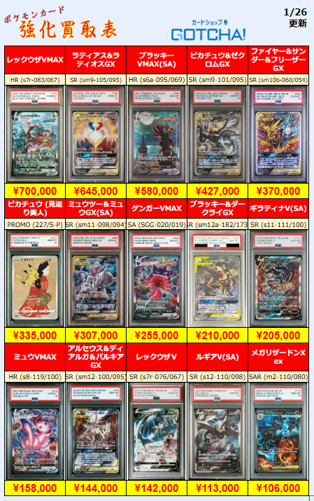 1/26更新 ⚡🔥【PSA強化買取表⑤】🔥⚡ 💥【PSA10】レックウザVMAX