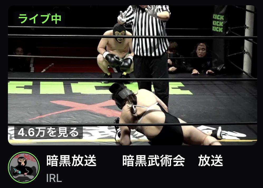 暗黒武術会！最高同接4.6万人くらいだったのかな？

これキッカーズが最後に緑さんの試合にみんながレイド渡したら、
同接5.5万人くらい行ったんじゃないかな？