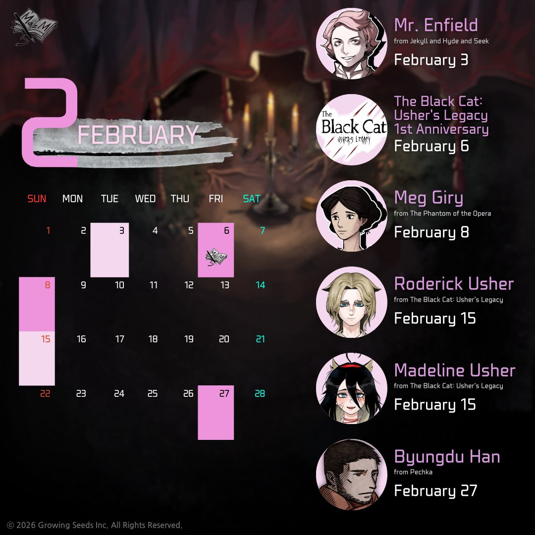🎂
Here's 2026 February's birthday calendar of MazM characters.
Let's celebrate the birthdays of MazM Characters!

2026년 2월의 MazM 캐릭터 생일 달력을 공개합니다. 
MazM 캐릭터들의 생일을 축하해 주세요!

#MazM