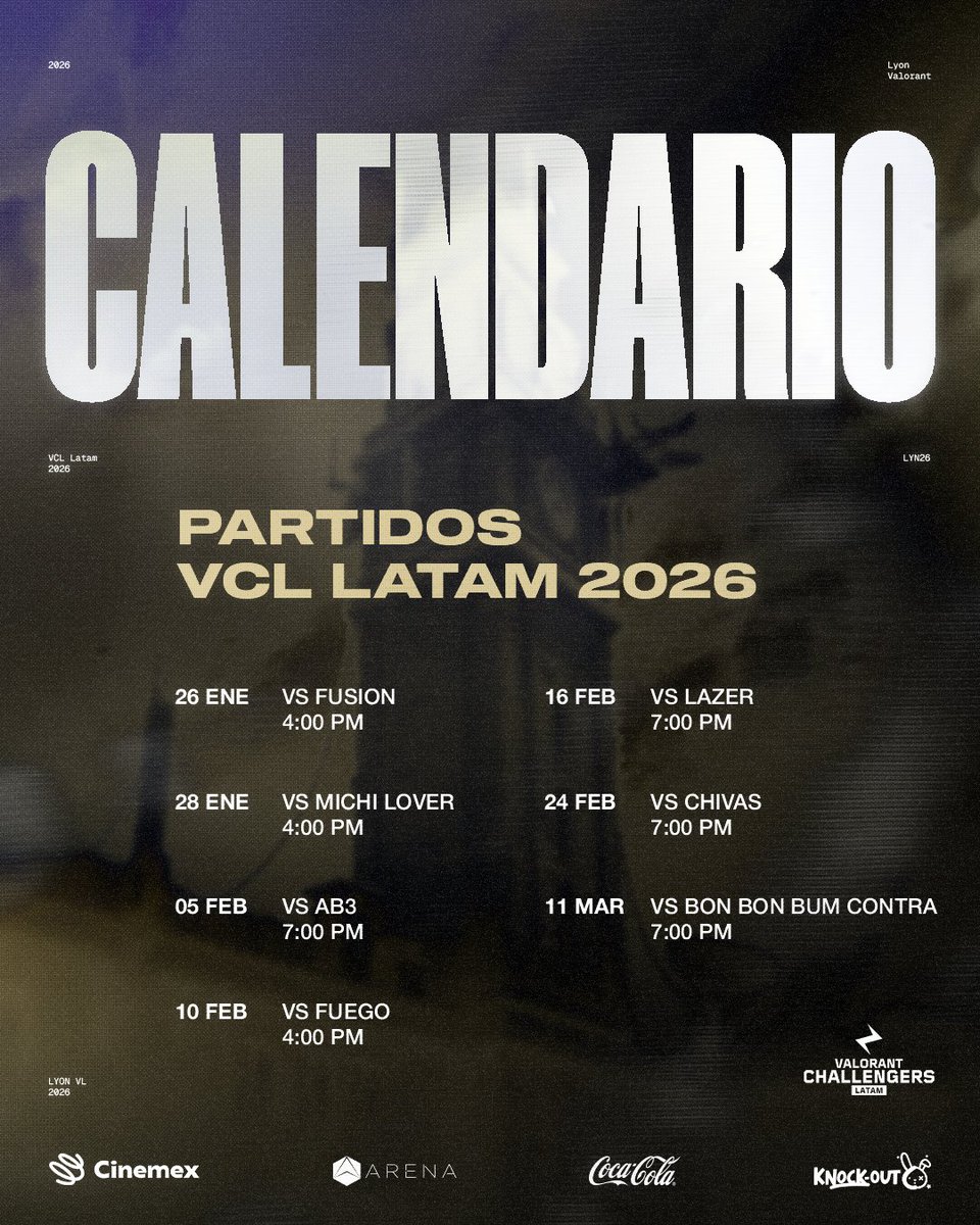 ¡Mañana arranca el Stage 1 de nuestra temporada de <a href="/VCL_LATAM/">VALORANT Challengers LATAM</a>!

¿Quieres saber cuándo es cada partido para apoyar al rey del norte? Ve agendando en tu calendario 📝

Desde mañana empieza nuestro camino a VALORANT Champions 🫡