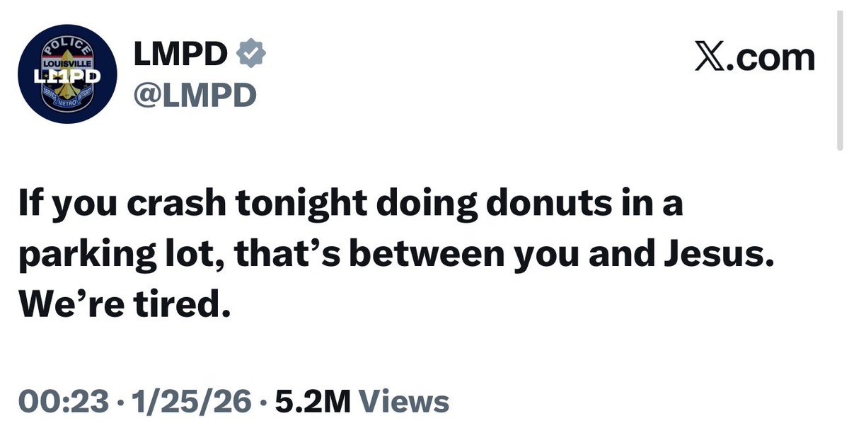 TheDMVLive's tweet image. Shoutout to the @LMPD for holding it down and giving us some content during the snow storm. They’ve had some banger tweets over the last 24 hours. 🔥

Hopefully the social media manager gets a raise! I highly encourage you all to check out their feed for a good laugh.