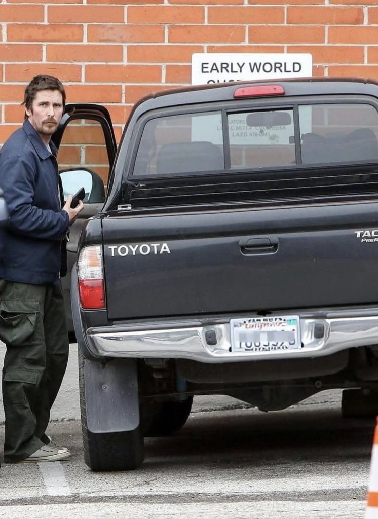 motorforms's tweet image. Christian Bale has been driving the same Toyota Tacoma since 2003