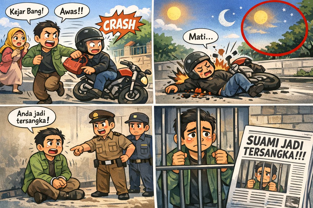 Saat suami mengejar pelaku penjambretan istrinya lalu pelaku tewas kecelakaan. Suami jadi tersangka.

Padahal, suami manapun, termasuk polisi, saat melihat istrinya dijambret pasti akan mengejar pelaku.

Ada yang aneh, tapi di mana keanehannya?

#viralsuamisleman #hukumindonesia