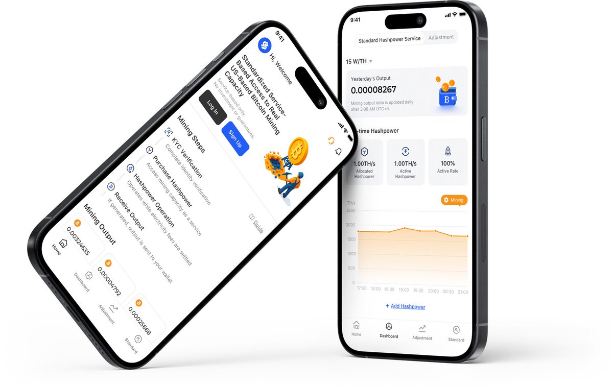📱 Generate Bitcoin Daily with Our App! Access standardized Hashpower as a  service with just one click. ✓ Pay electricity fees easily ✓ Receive daily Bitcoin  mining output directly to your wallet