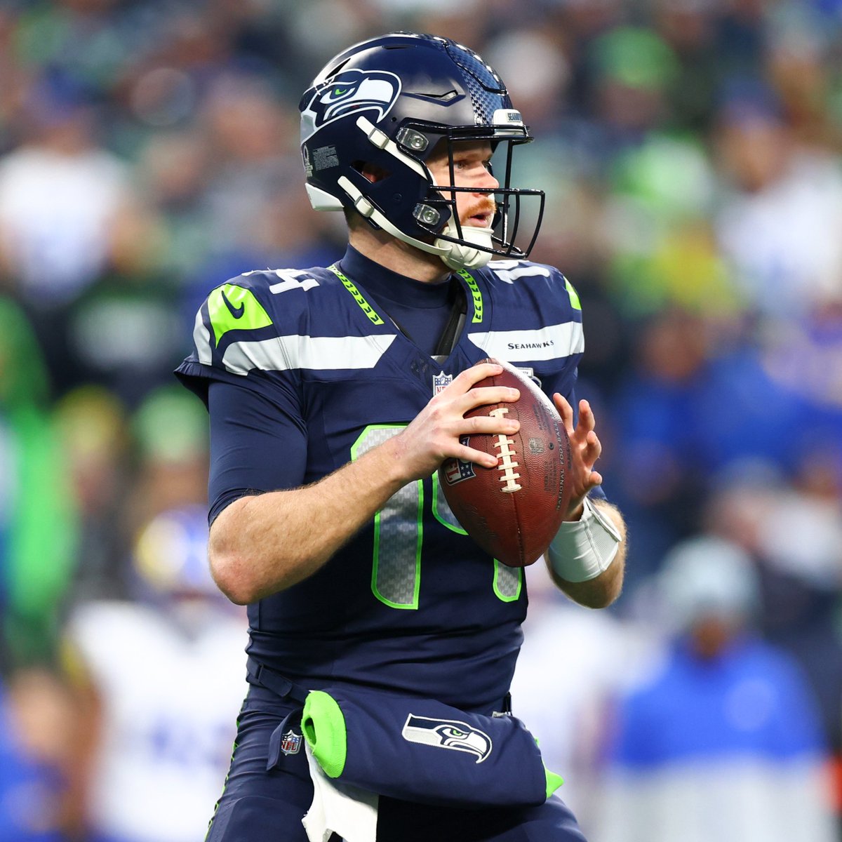 NFL's tweet photo. The NFC Championship QB battle is delivering 🔥

Matthew Stafford: 265 yards, 3 TDs, 145.3 passer rating
Sam Darnold: 291 yards, 3 TDs, 142.7 passer rating https://t.co/SSpsWFrBsF