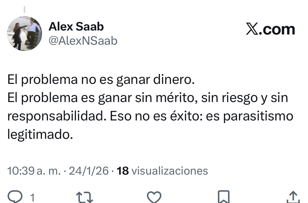 Alex Saab, sí, el mismo que se enriqueció con la tragedia venezolana sencillamente por ser parte del círculo de Nicolás Maduro y Cilia Flores, dice que el problema “no es ganar dinero”, sino hacerlo “sin mérito”. Válgame Dios!
