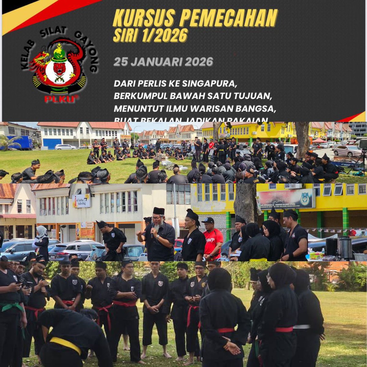 HasanuddinYunus's tweet photo. Berpeluang memberi TAZKIRAH RINGKAS di Kursus PEMECAHAN Siri1/2026 anjuran Kelab SILAT GAYUNG Pusat Latihan Kajang Utama (PLKU). Tahniah dan Terima Kasih dengan iringan DOA, buat Panglima Singa Malaya, Cikgu Idris Shafie, Cikgu Aqtar, Cikgu Bulat dan semua yang terlibat. https://t.co/7eMXg6OrDQ