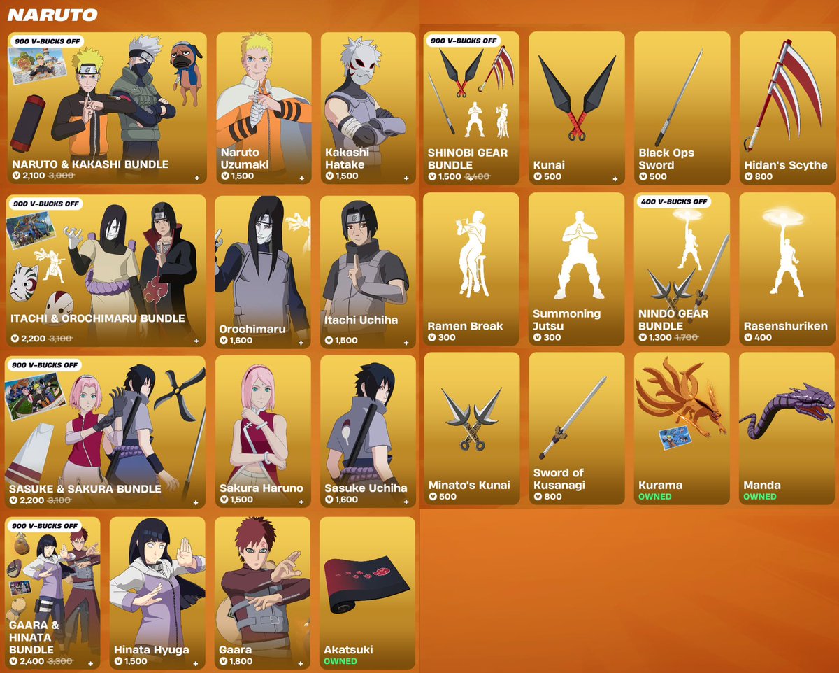 TechPulseLeaks's tweet image. The Naruto collab has returned to the #Fortnite Item Shop, including the Akatsuki wrap after 1168 days!

Buy Here: fortnite.com/item-shop/bund…

Use code PROFESSOR in item shop.
#EpicPartner