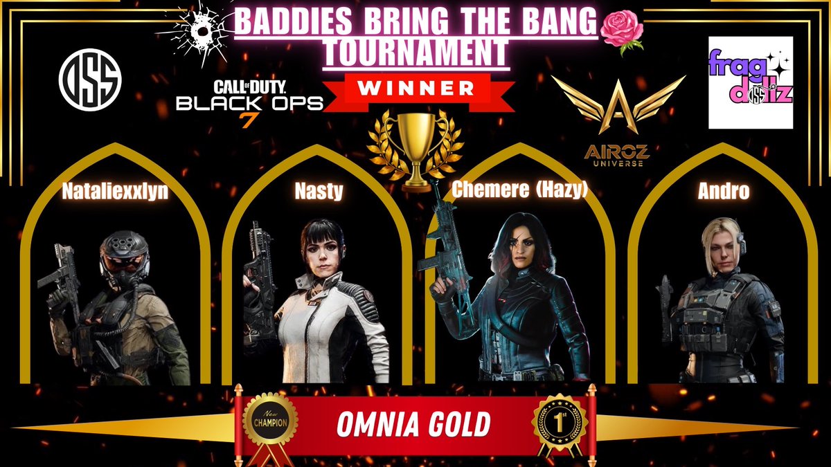 🥇 1ST PLACE — OMNiA GOLD 🏆
BADDIES BRING THE BANG CHAMPIONS 💥👑
GRAND FINALS DOMINATION.
Ice-cold clutch plays. Zero hesitation. Pure pressure.
THEY RAN THE LOBBY 🔥💅

#BaddiesBringTheBang #OmniaGold #GrandFinals #WomenInEsports #GirlGamers #CODCompetitive #EsportsChampions