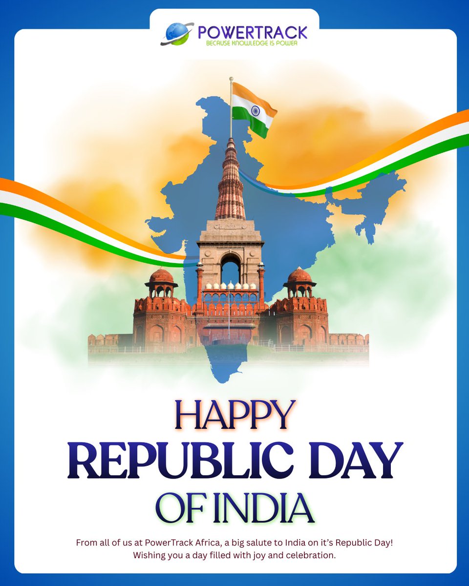 PowerTrack_'s tweet photo. Happy Republic Day, India!

Warm wishes to our Powertrack family, valued clients, trusted partners, and everyone across India.
Let’s celebrate unity, progress, and the spirit that drives a stronger future.

#PowertrackAfrica 
#RepublicDay #RepublicDayIndia #TeamPowertrack #India https://t.co/Tiky79XZ1S