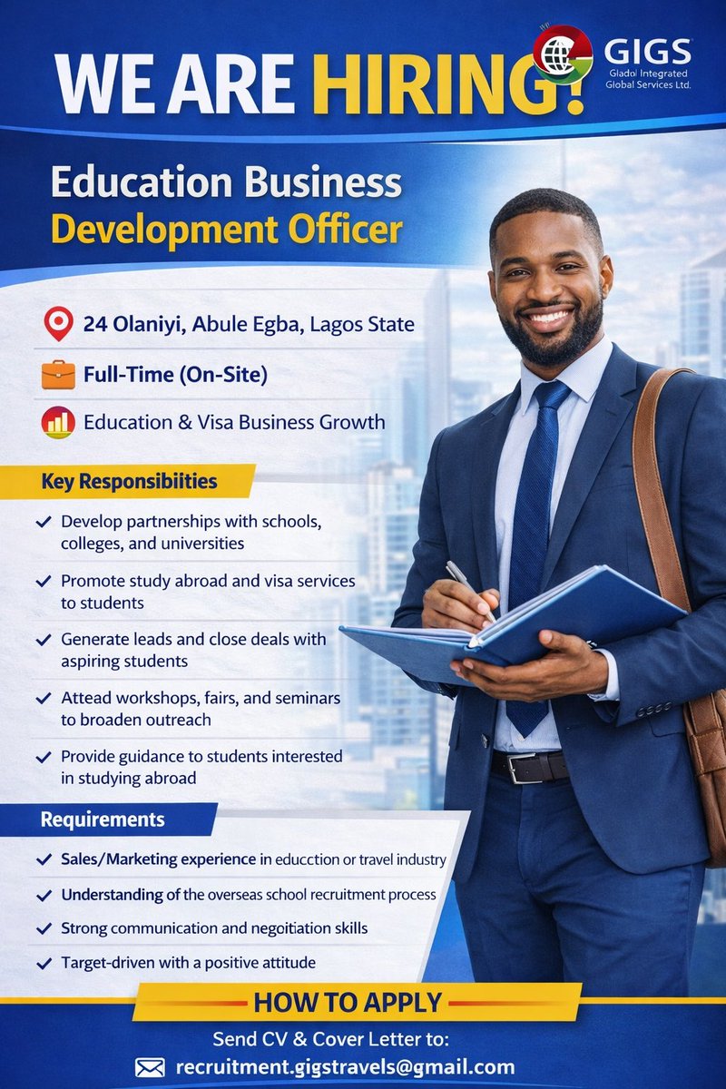 gigs_ceo's tweet photo. HIRING! HIRING!! HIRING!!!

Interested applicants should apply within… 

Please share with your friends and family who might have interest in these roles. 

#hiring #Iran #Nigerians #lagos #arsena #FelaKuti https://t.co/BUREMFIX9N