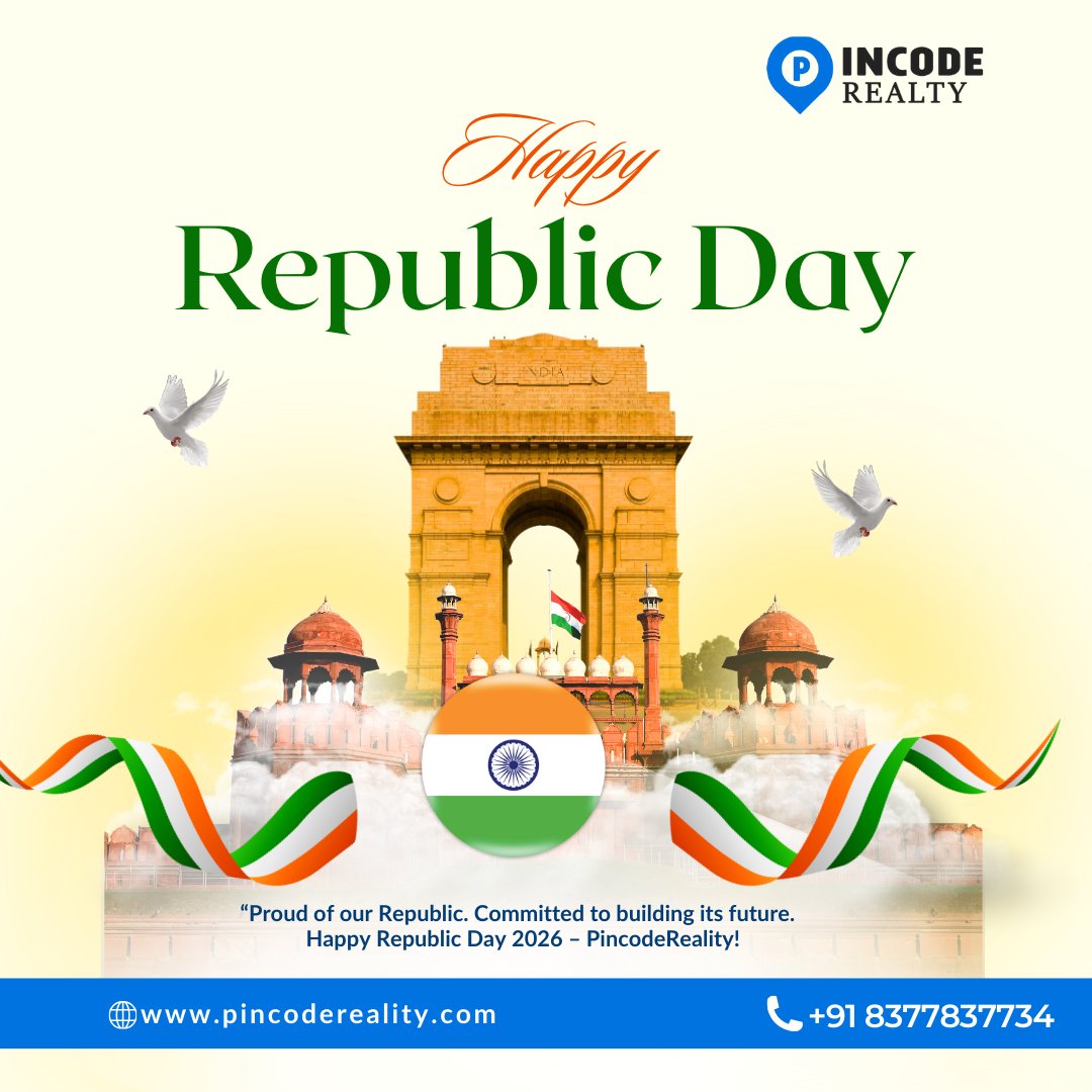 Proud of our Republic. Committed to building its future.
On this Republic Day, we celebrate the values that shape our nation and inspire progress.

Happy Republic Day 2026 from Pincode Reality! 🏡✨

#RepublicDay2026 #PincodeReality #ProudToBeIndian #NationBuilding