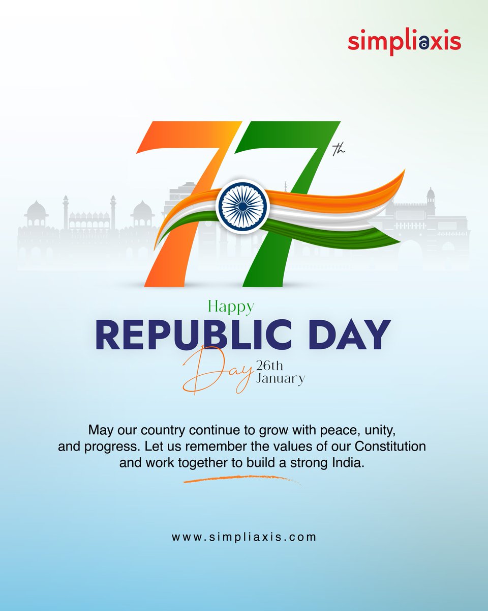 77 Years of Glory, Unity, and Democracy

Simpliaxis wishes you a Happy Republic Day. Together, let’s strengthen India through learning, leadership, and professional excellence.

Be part of progress with us: simpliaxis.com.

#77republicday  #IndiaPride #Simpliaxis